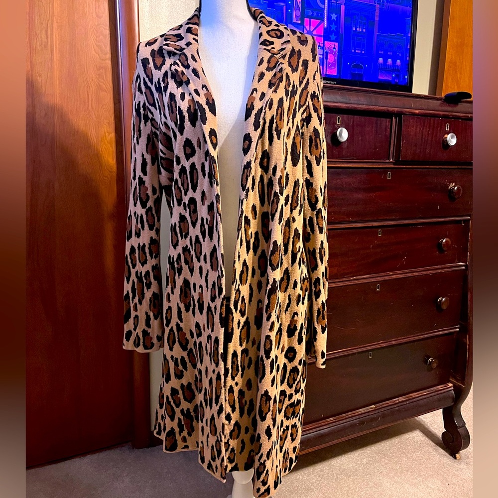 Jones Studio duster length cardigan sweater blazer leopard print- women’s XL